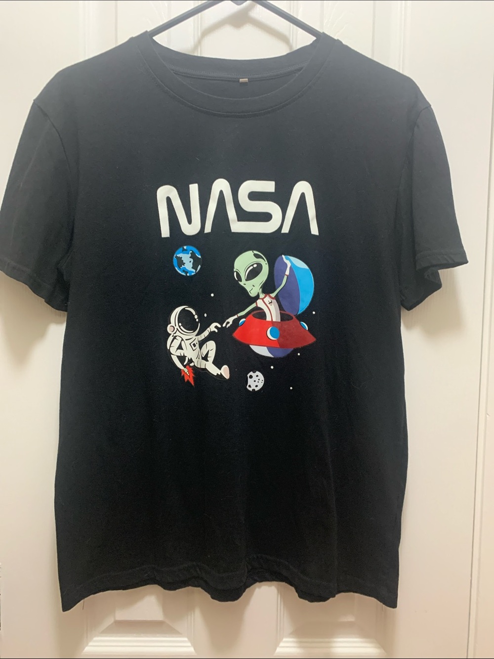 Men’s Black Graphic NASA Tee with Alien & Astronaut